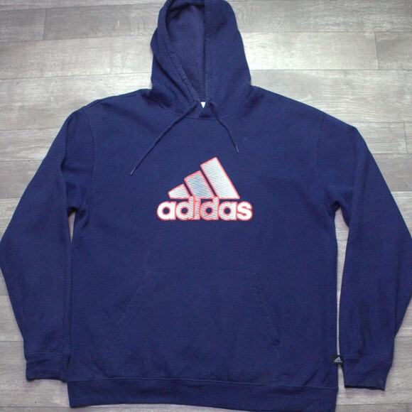 Vintage Y2K Adidas Blue Spellout Center Logo Pullover Hoodie Size L - Picture 1 of 4